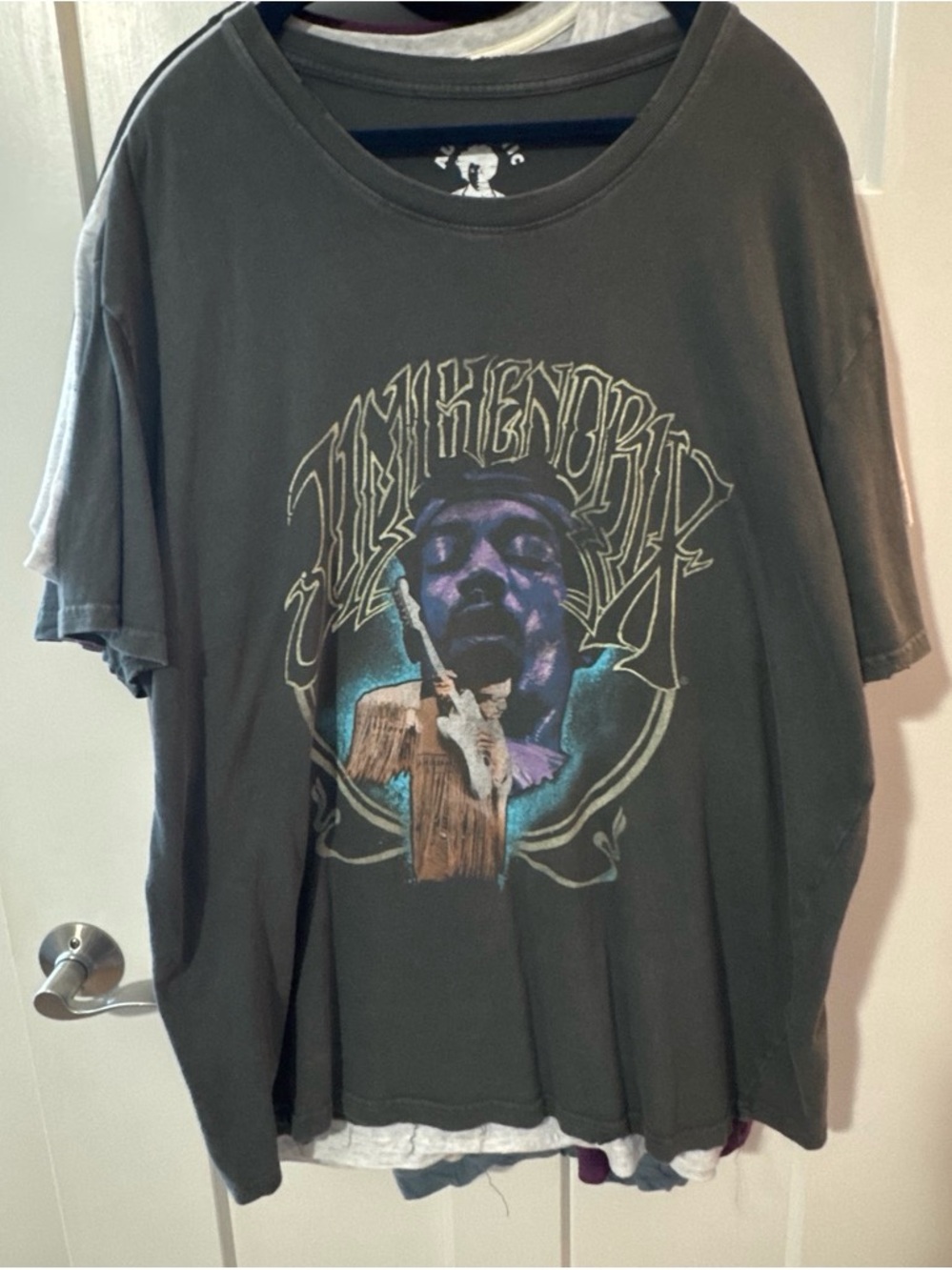 Lucky Brand Black Jimi Hendrix Graphic Tee with Purple & Teal Accents